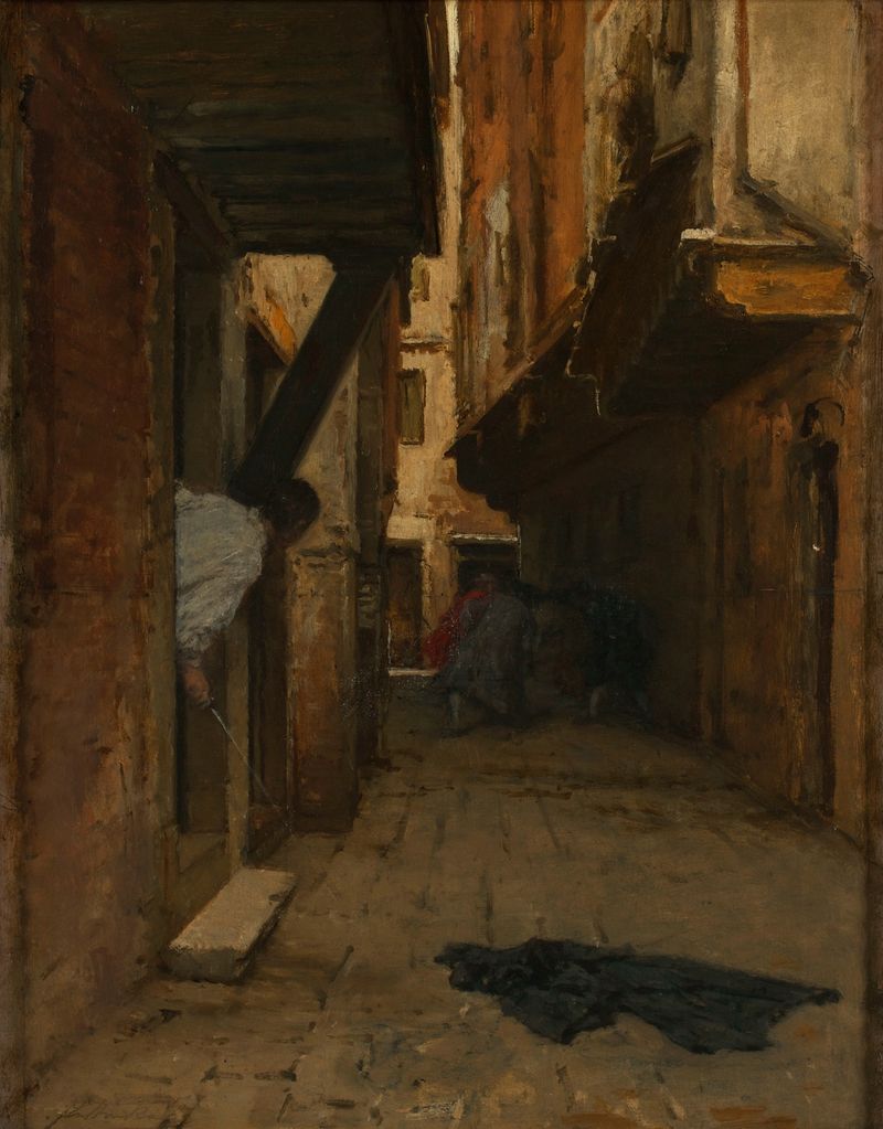 Cena de gênero que retrata luta e desespero de August von Pettenkofen, pintura a óleo