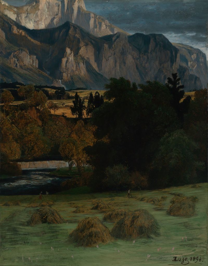 Chiemseeberge in Herbststimmung by Emil Lugo, oil on canvas depicting mountains in autumn light.