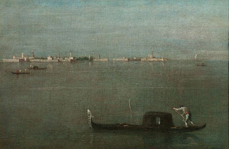 Góndolas en la laguna, óleo sobre lienzo de Francesco Guardi