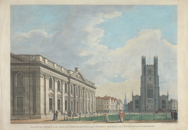Watercolour by Thomas Malton the Younger depicting Senate House and St Mary's Church in Cambridge.