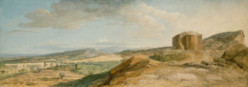 Ruinas del Templo de Ceres en un paisaje, óleo de Jean Pierre Louis Laurent Hoüel