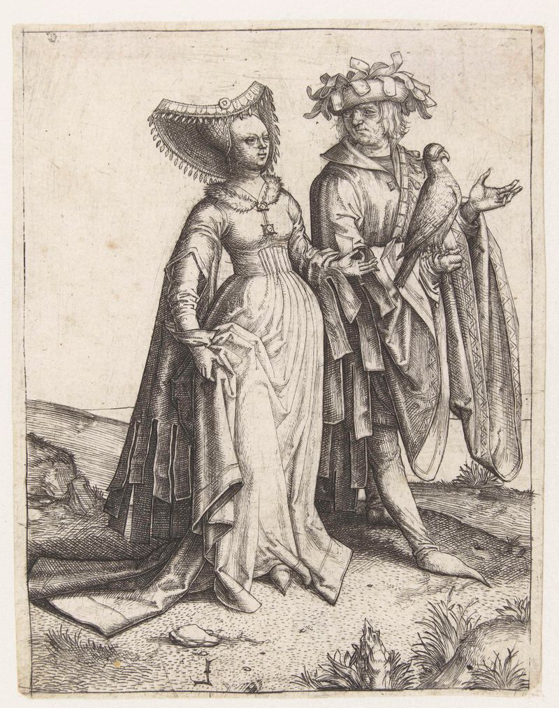 Grabado de Lucas van Leyden que representa a una pareja con un halcón