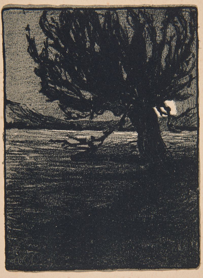 Paisagem com a Lua, óleo sobre tela de Antoni Stanisław Procajłowicz, com uma lua crescente sobre colinas.