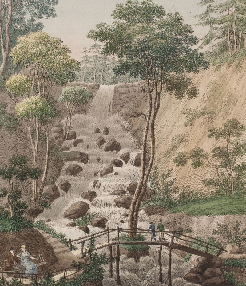 Landscape with a waterfall, oil on canvas by Søren L. Lange