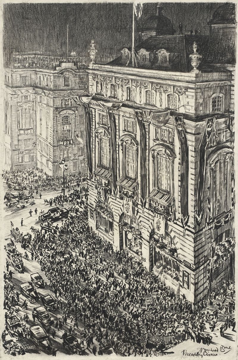 Night scene at Piccadilly Circus, modernism, by Muirhead Bone