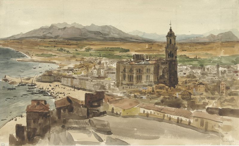 Landscape of Malaga with hills, oil on canvas by Adrien Dauzats