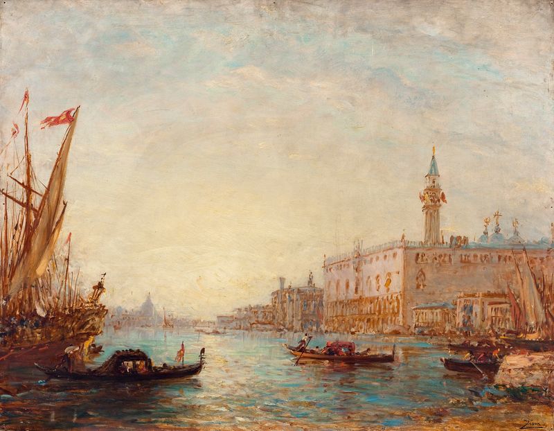 Venise, Le Palais Des Doges by Félix Ziem, oil painting depicting the Doge's Palace at sunset.