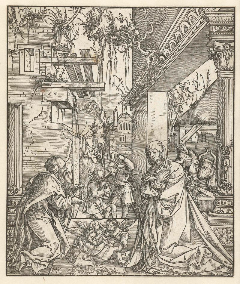 Religious scene depicting the birth of Christ, paper work by Hans Springinklee