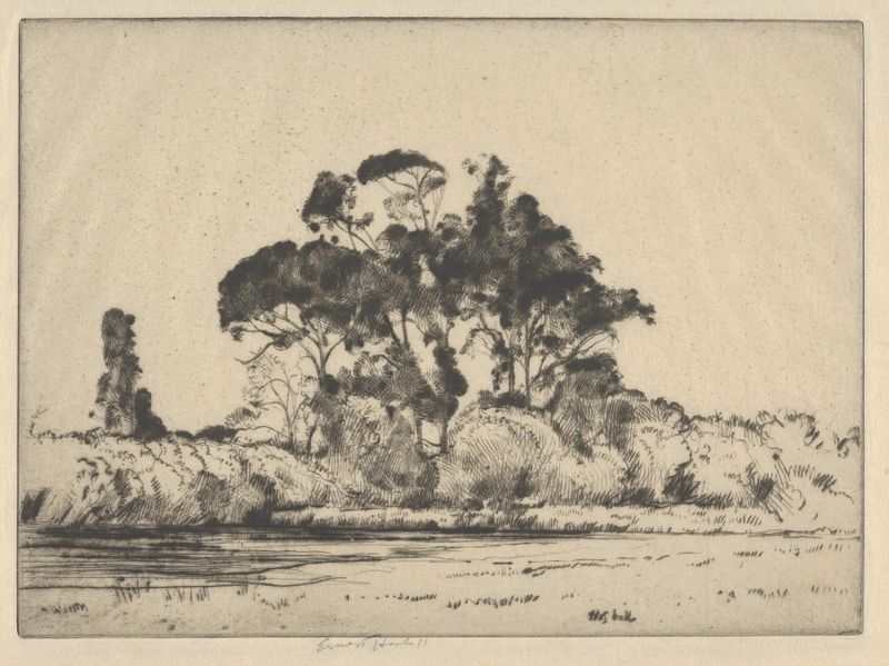 Paisaje impresionista con árboles plumosos de Ernest Haskell