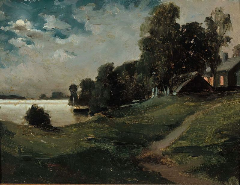 Villa em Haikko à luz da lua por Albert Edelfelt, retratando uma villa iluminada pela lua