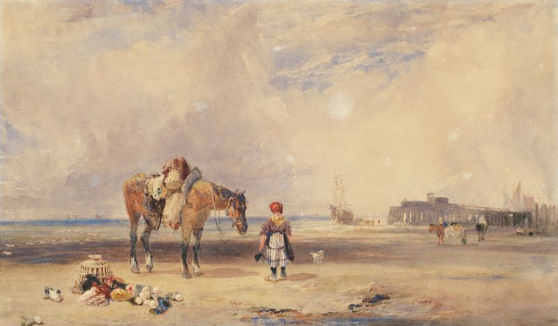 Cena marinha com ondas e praia, pintura a óleo de Samuel Austin