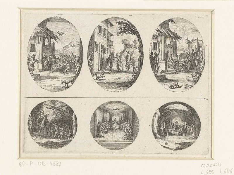 Escena de la natividad con pastores adorando al niño, grabado de Jacques Callot