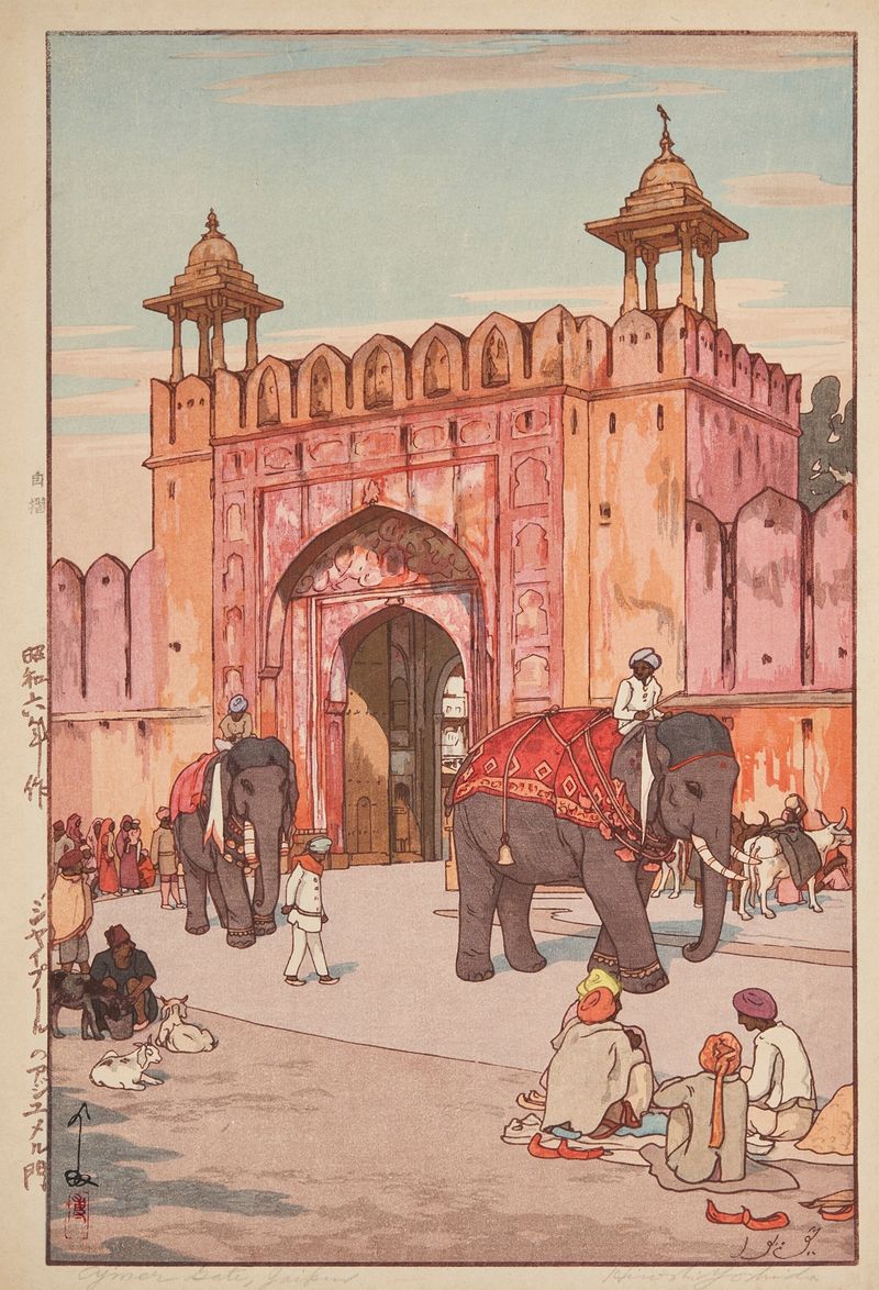 Portão de Ajmer em Jaipur, impressão em madeira de Yoshida Hiroshi