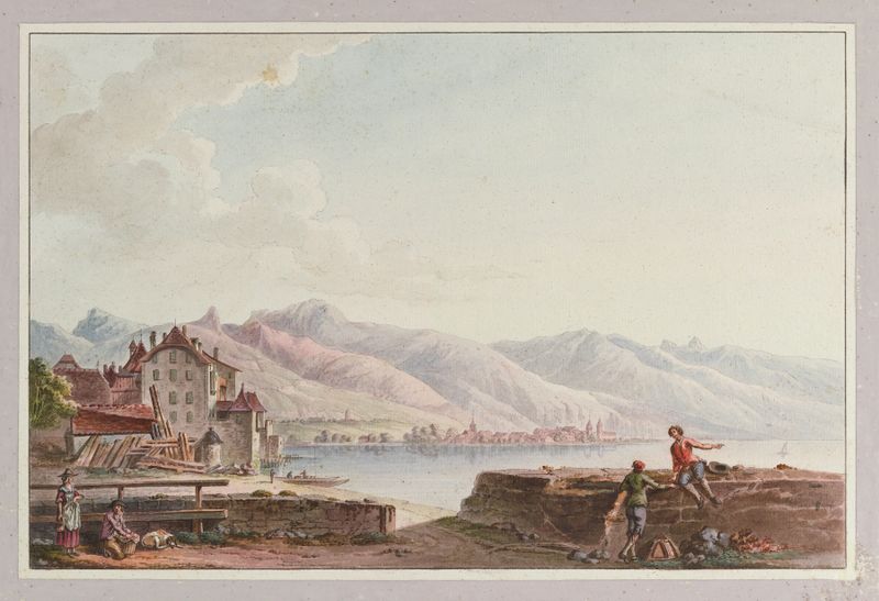 Landscape of Lake Geneva and Vevey by Joseph Emmanuel Curty, oil on canvas