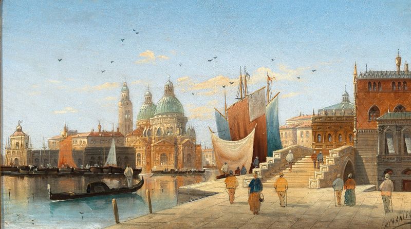 Venice landscape with Santa Maria della Salute, oil on canvas by Karl Kaufmann