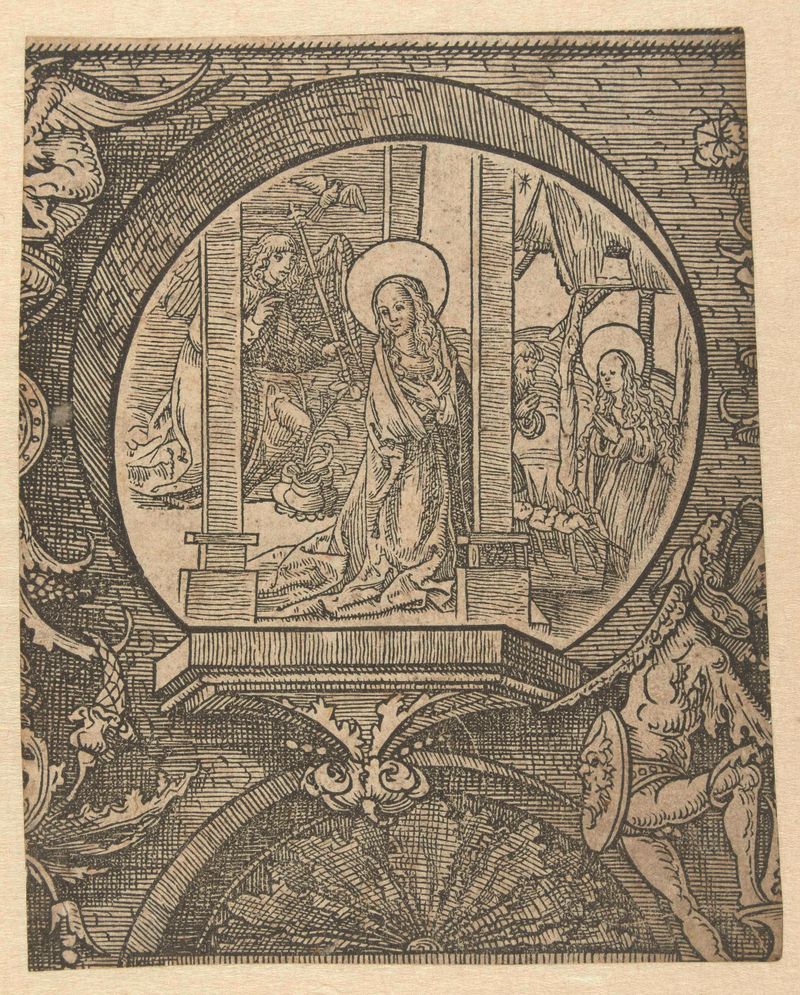 Cena da Natividade com Maria e anjo, papel de Jacob Cornelisz van Oostsanen