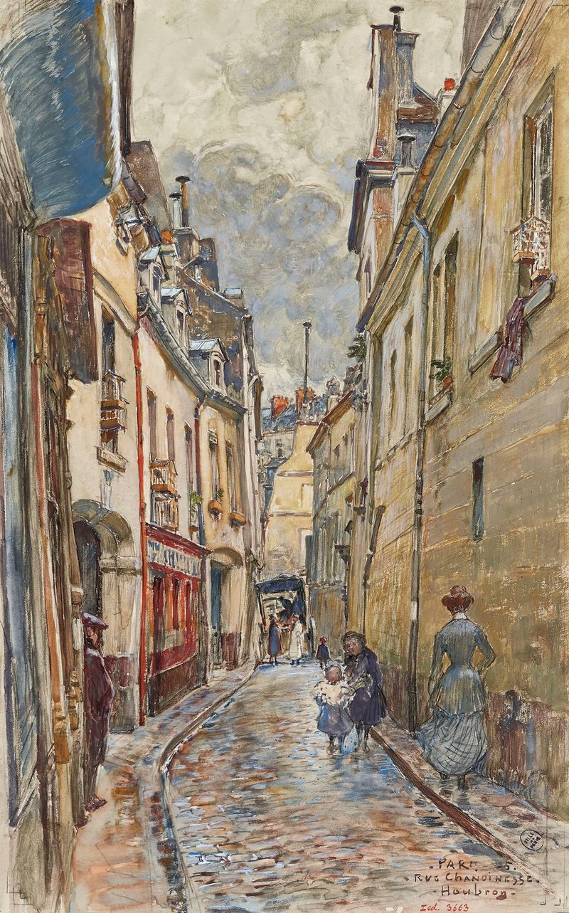 Paisaje de Rue Chanoinesse, en 1905 de Frédéric Houbron, óleo sobre lienzo
