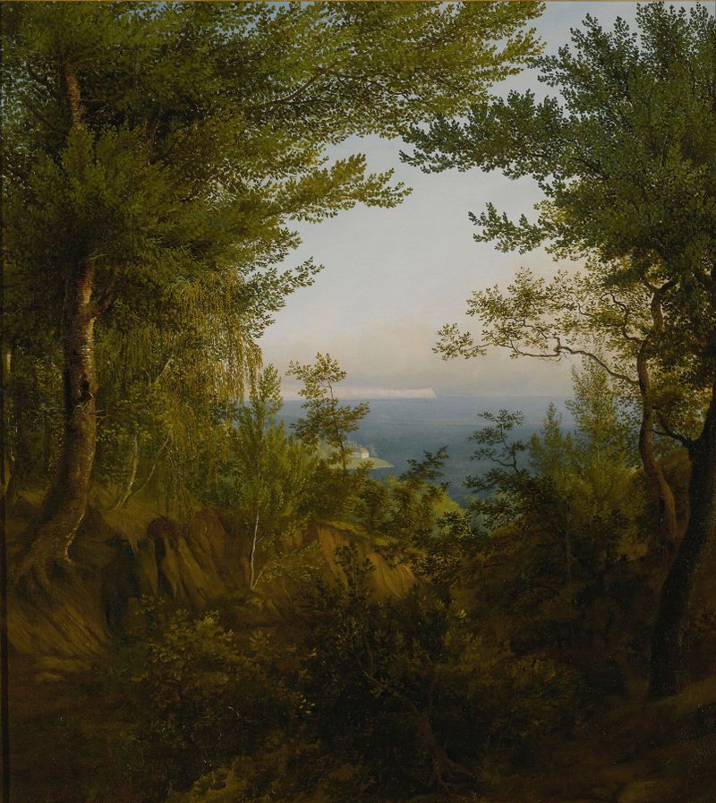 Coastal landscape with a lone figure by Carl Hummel, oil painting