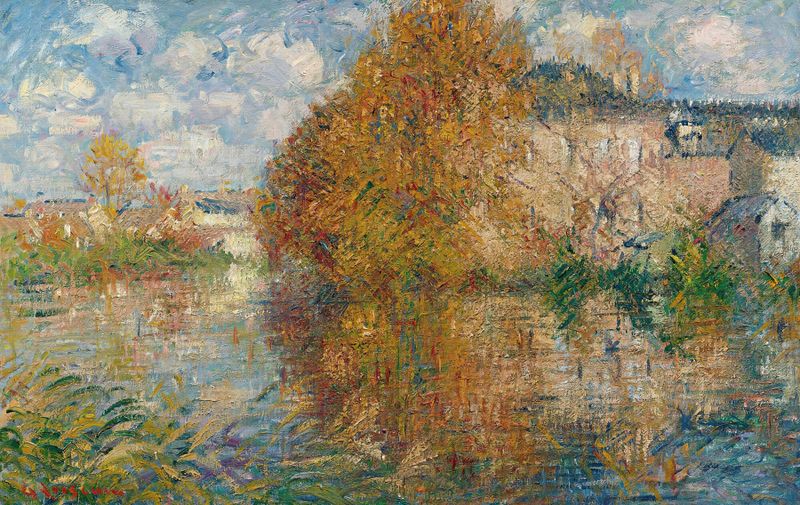 Paisaje de otoño con follaje vibrante de Gustave Loiseau, pintura al óleo