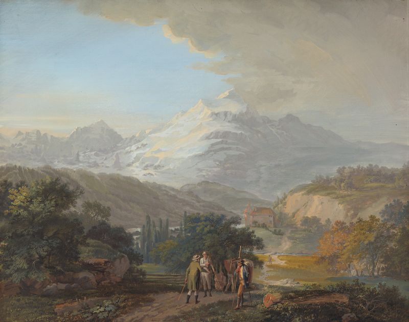 Paisagem com Mont Blanc e vale, pintura a óleo de Johann Georg Volmar