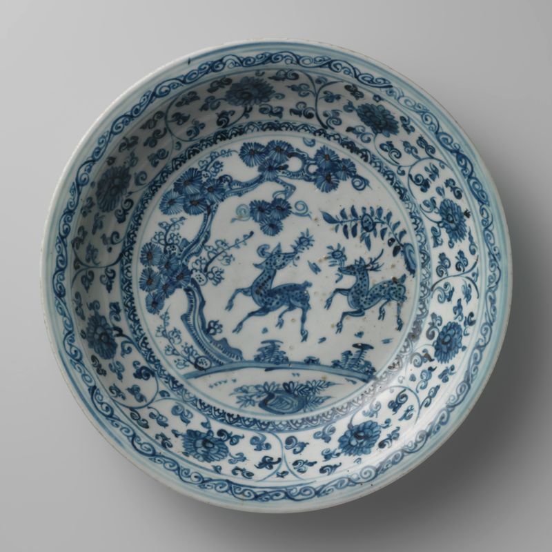 Dish with two deer in a landscape, meio desconhecido, de Unknown Artist