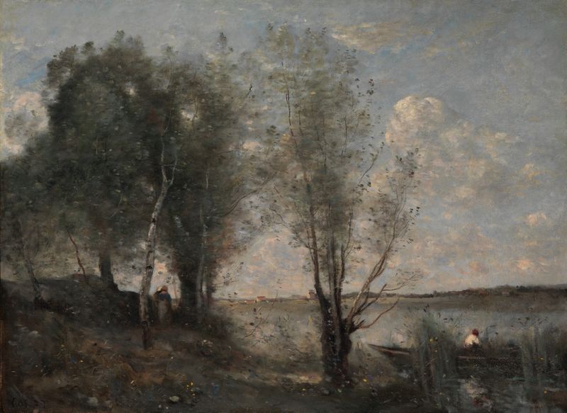 Barqueiro entre os Juncos, óleo de Jean-Baptiste-Camille Corot