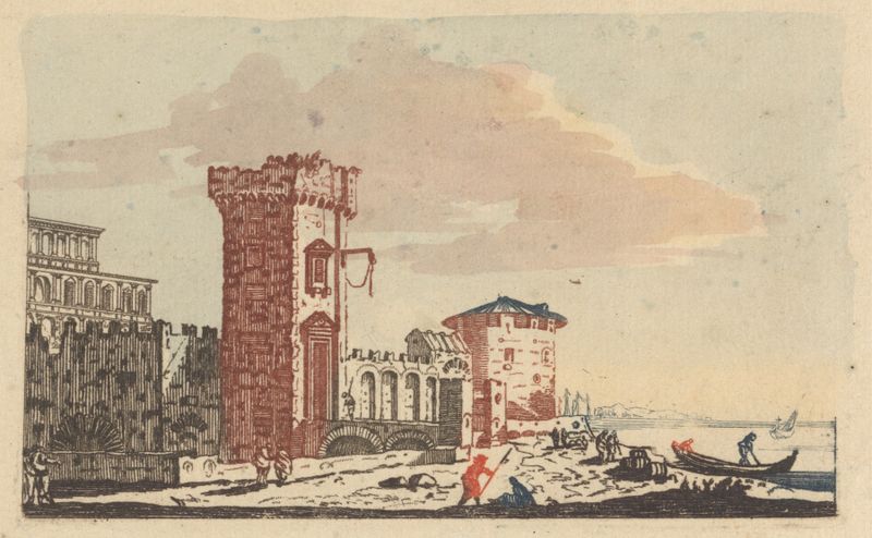 Castles, Ruins and Seascapes by Johann Teyler, oil on canvas depicting a seascape with ruins.