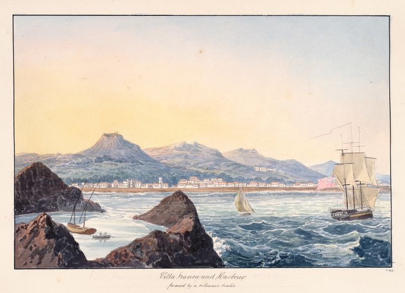 Villa Franca and Harbour by Charles Hamilton Smith, oil painting depicting boats and water reflections