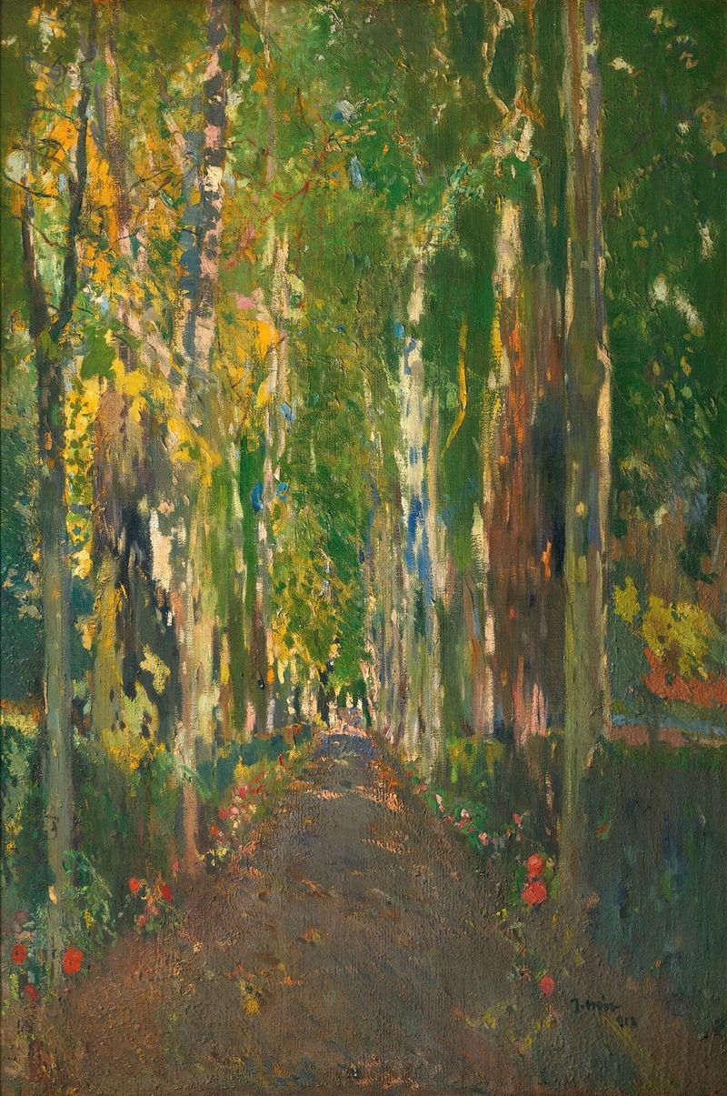Landscape with a path through greenery, oil painting by Joaquin Mir Trinxet
