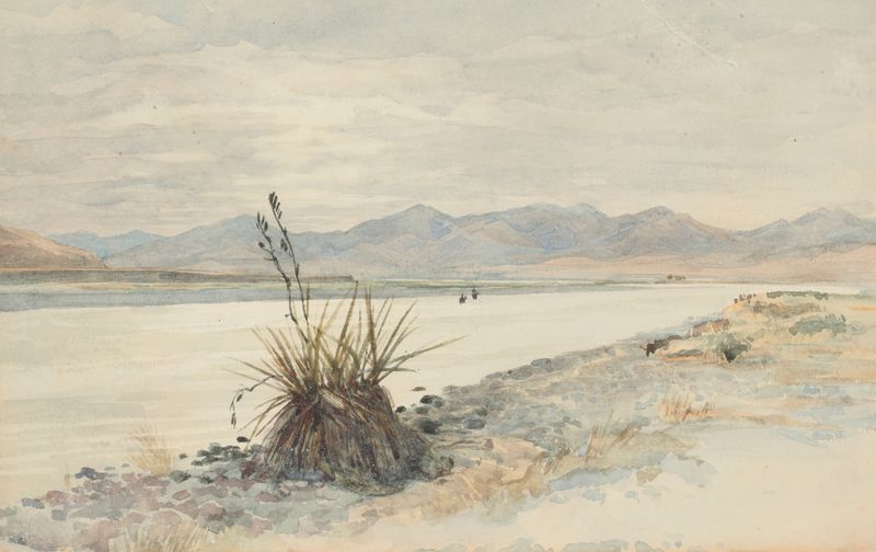Ford on the Waiau by James Crowe Richmond, oil painting of a serene river landscape.