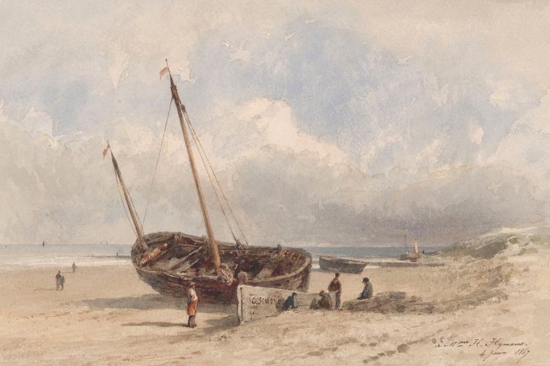 Cena marinha com ondas e praia de areia de Gustave Adolphe Simonau, pintura a óleo