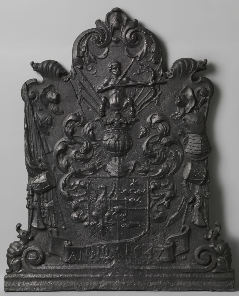 Gravura de um brasão familiar de Unknown Artist, com detalhes intrincados e cores vibrantes.