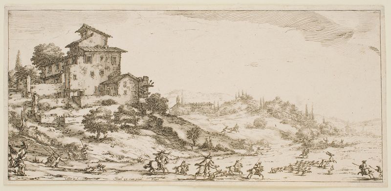 La Caza del Ciervo de Jacques Callot, grabado barroco que representa un ciervo en un bosque