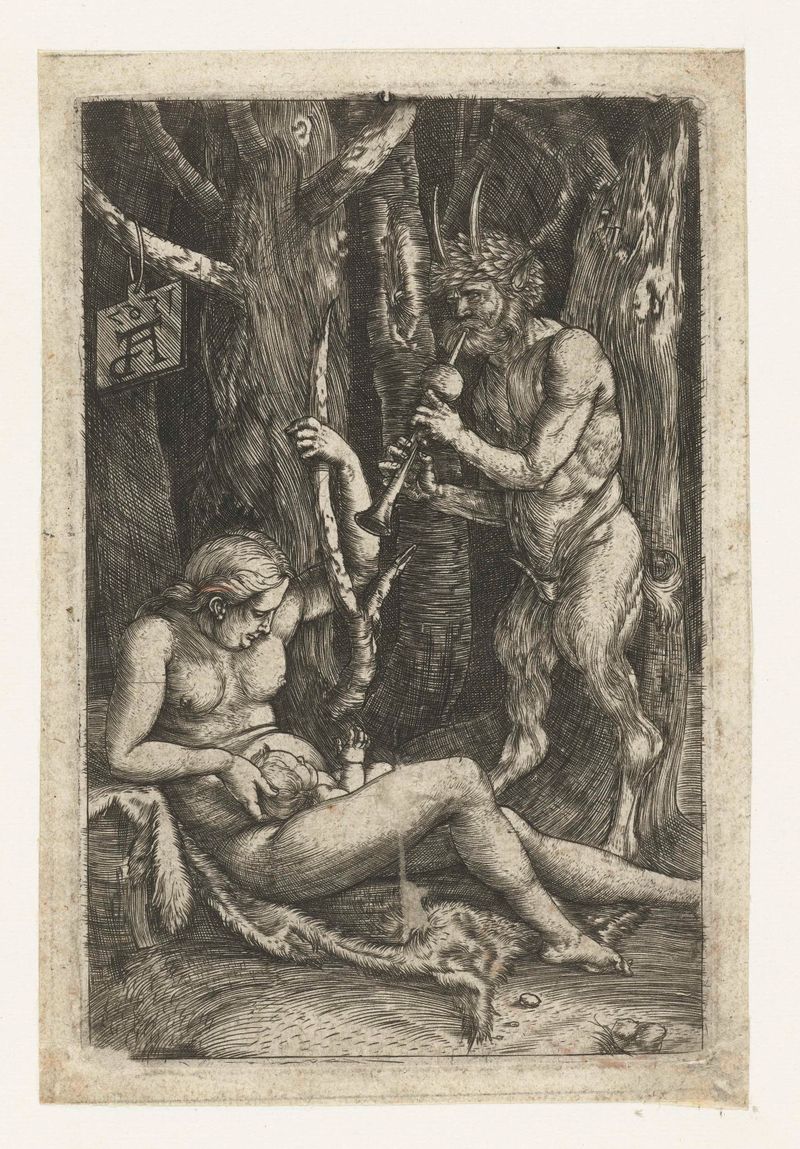 Gravura de Monogrammist AD representando uma cena familiar com luz quente, 1567