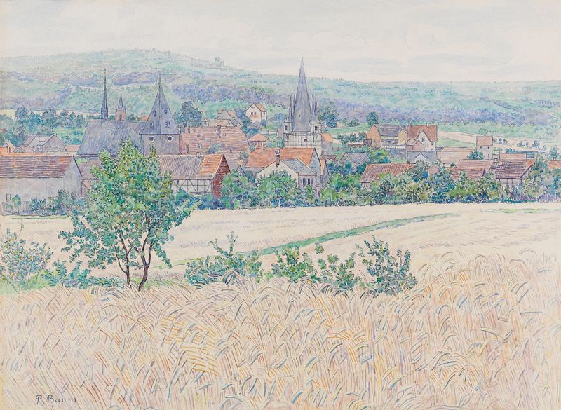 Corn fields outside Neustadt in Hesse, óleo sobre lienzo de Paul Baum