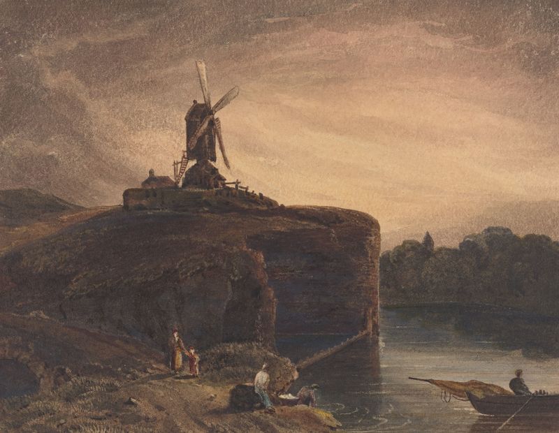 Landscape featuring a mill surrounded by foliage, oil painting by British 19th Century
