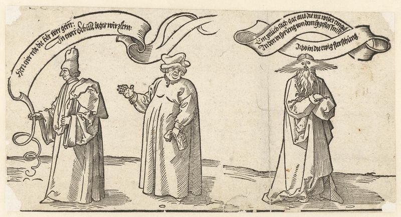 Gravura de Albrecht Dürer representando um professor e um clérigo, meio papel