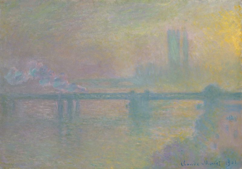 Charing Cross Bridge, London de Claude Monet, óleo sobre tela representando o crepúsculo sobre o Tâmisa