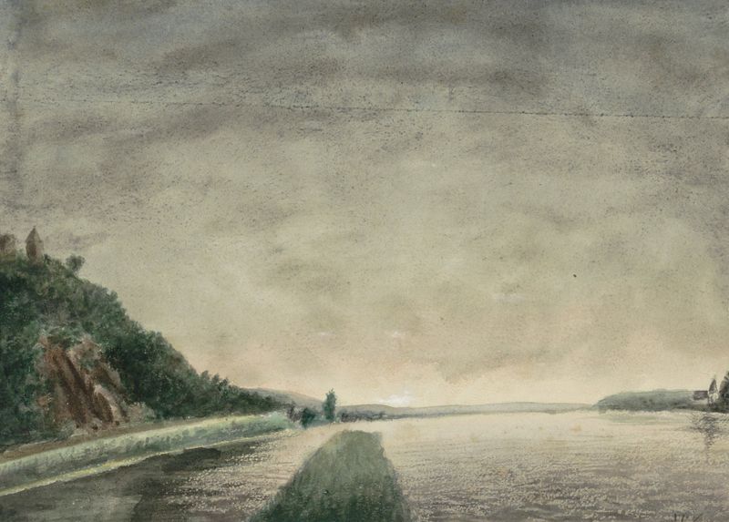 Landscape with hills and a lake by Jan Veth, oil painting