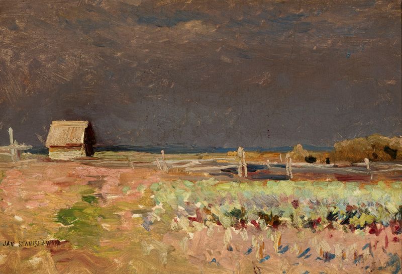 Pintura a óleo Paisagem de Jan Stanisławski que retrata colinas e um céu luminoso