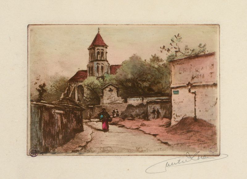 Eglise St Pierre de Montmartre by Lucien Marcelin Gautier, oil on canvas, depicting a church with warm light.