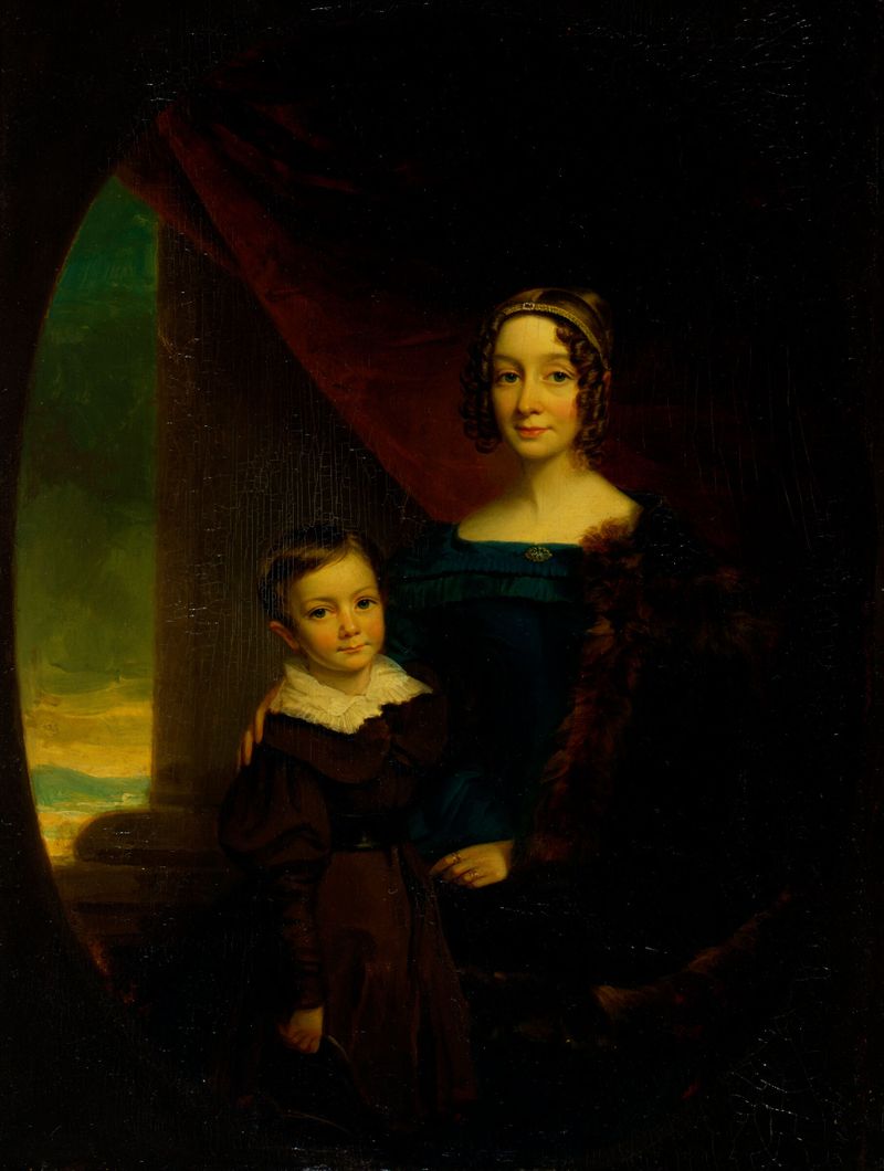 Portrait of Josephine Marie Henriette Pascault Gallatin and her son, wood by George Linen