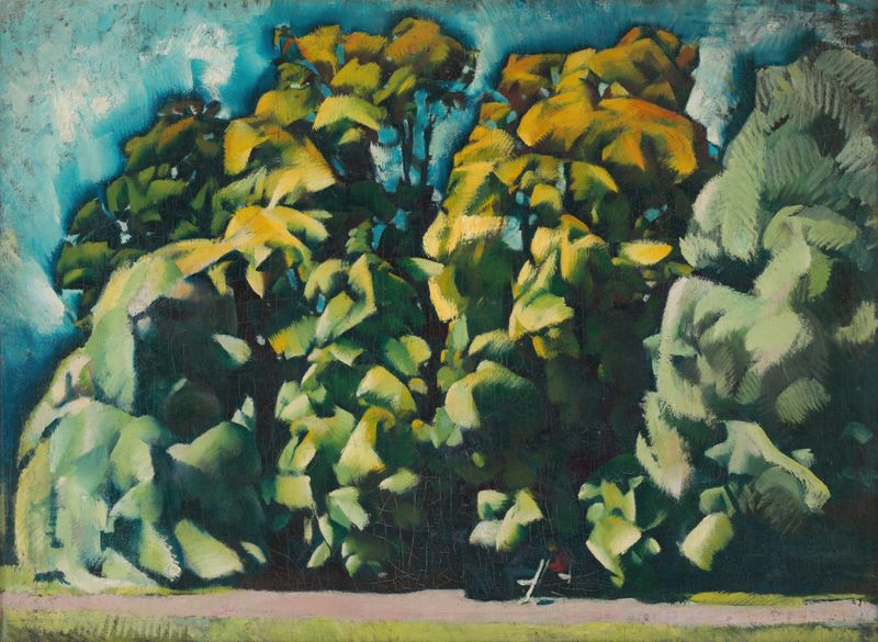 Landscape of a park in oil painting by Vilmos Aba-Novák