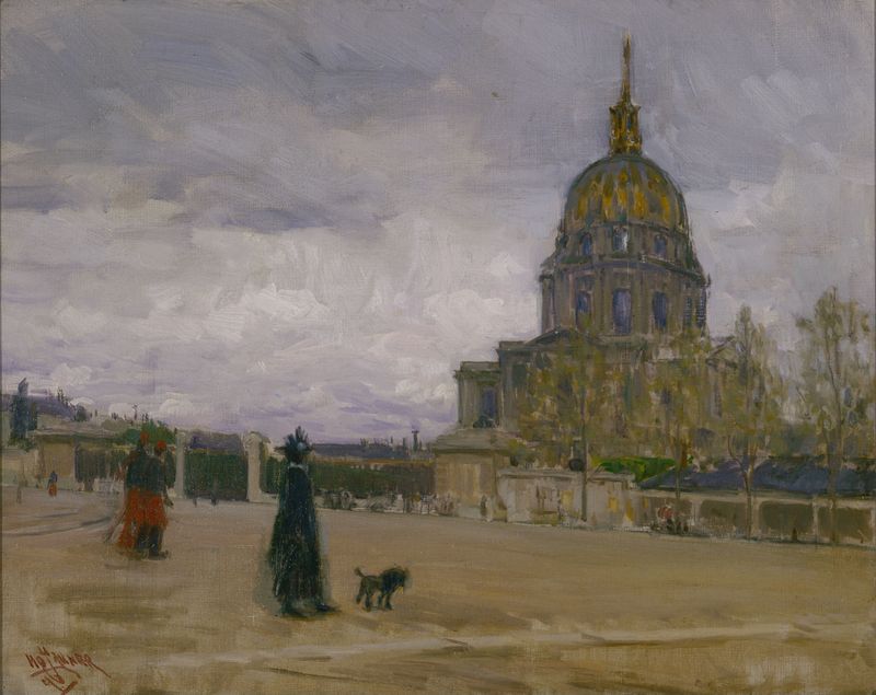 Les Invalides, Paris by Henry Ossawa Tanner, oil on canvas depicting a sunset over the dome.