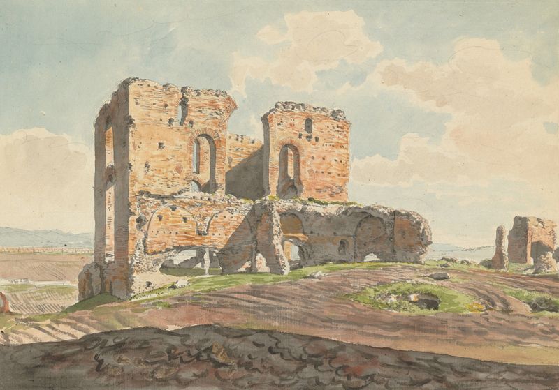 The Great Villa of the Quintilii on the Appian Way, watercolor on paper by Carlo Labruzzi