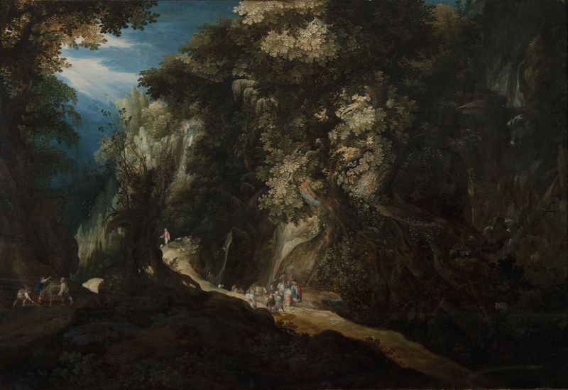 Wooded Mountain Landscape with Waterfall by Gijsbrecht Leytens, unknown medium