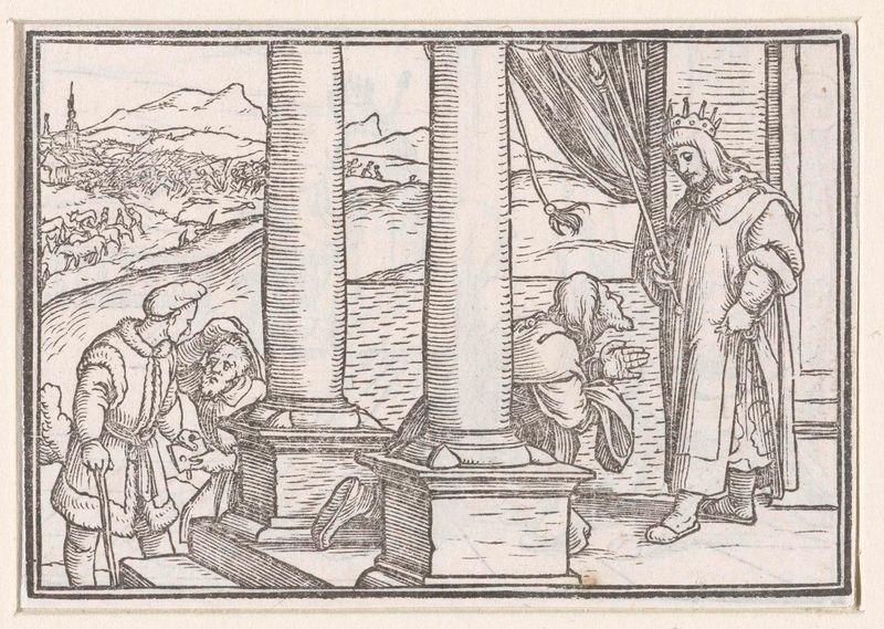 Escena religiosa de Natan confrontando a David sobre sus pecados, papel de Hans Holbein (II)