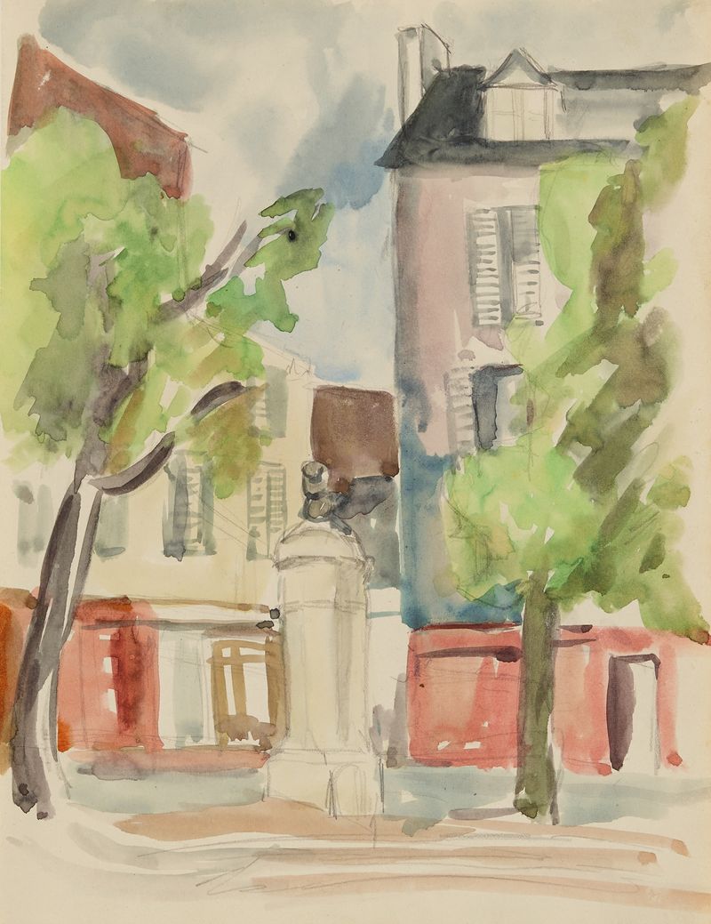 Figurative artwork by Anny Dollschein, depicting a solitary figure under an archway, Modernism