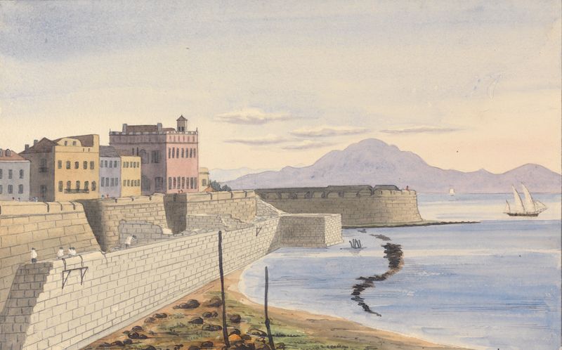 The King’s Bastion, the Club House Hotel, Gibraltar by George Lothian Hall, oil painting