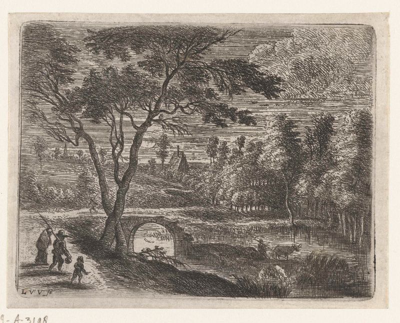 Landschap met een ruïne van een brug, gravura de Lucas van Uden